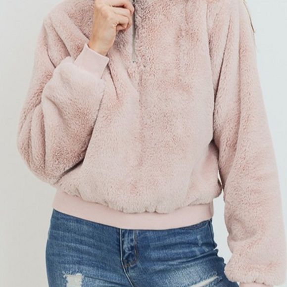 Quarter Zip Faux Fur Plus Size Cropped Pullover - Picture 2 of 5